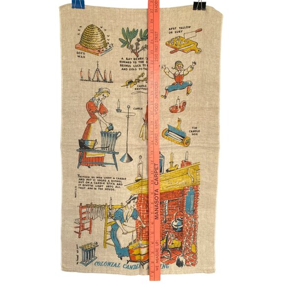 Colonial Candle Making Linen Tea Towel Vintage 27" X 16.5" Rustic Kitchen - Picture 5 of 8